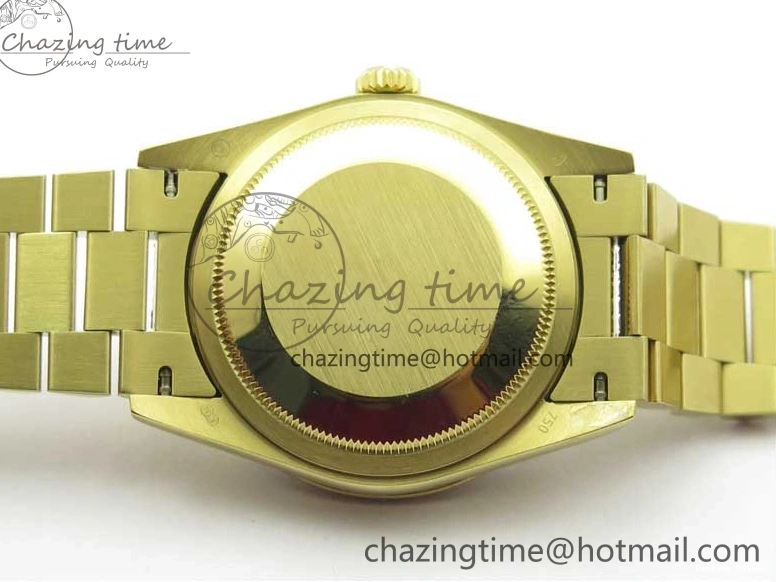 0212 DailyWear Day-Date 36mm 128235 YG Crystal BP Best Edition Silver Crystal Marker Dial on YG President Bracelet A 2676